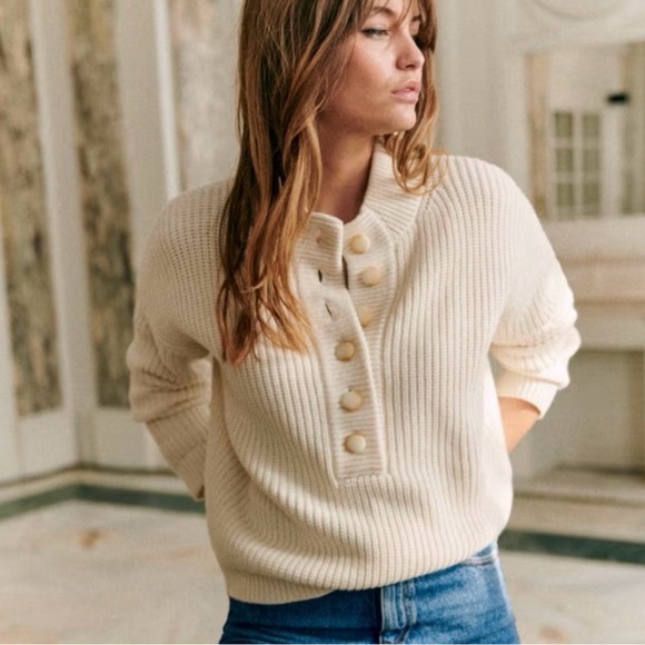 Sezane Sweaters - SEZANE COTTON/WOOL BLEND LUCAS JUMPER IN ECRU SIZE M